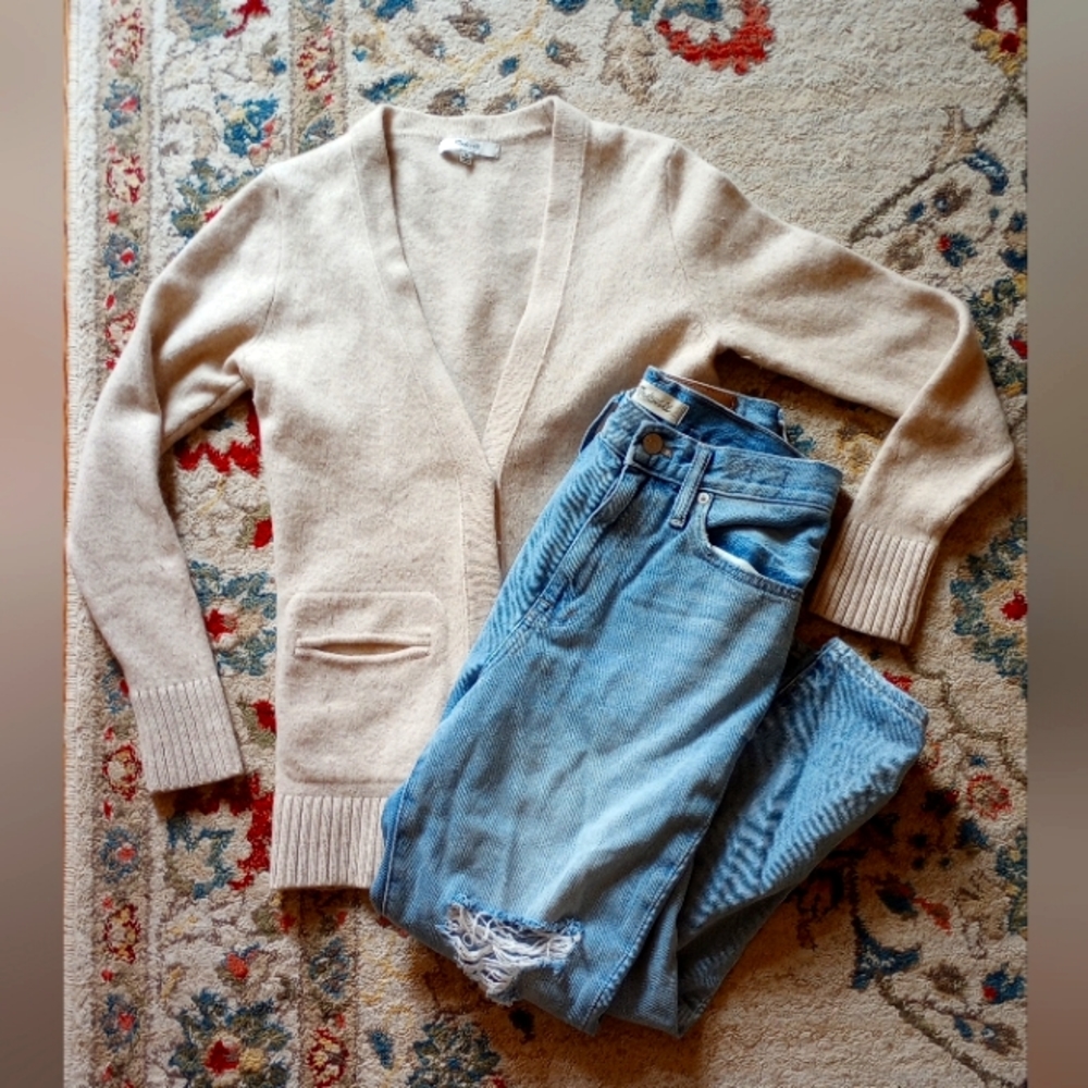 Madewell Wool Button Cardigan | 100% Merino | Cream Oatmeal Tan Color